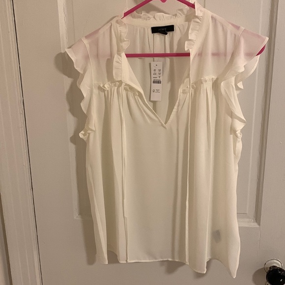 J. Crew NWT ruffle tie-neck ivory blouse - Picture 1 of 8